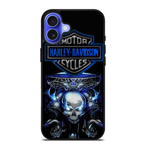 HARLEY DAVIDSON SKULL BLUE iPhone 16 Case Cover HARLEY DAVIDSON SKULL BLUE iPhone 16 Case Cover
