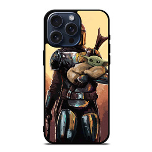 BABY YODA AND THE MANDALORIAN STAR WARS ART iPhone 15 Pro Max Case Cover