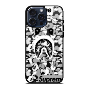 BAPE SHARK LOGO SUPREME BLACK WHITE iPhone 15 Pro Max Case Cover