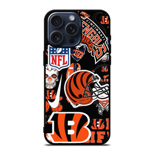 CINCINNATI BENGALS NFL STICKER BOMB iPhone 15 Pro Max Case Cover CINCINNATI BENGALS NFL STICKER BOMB iPhone 15 Pro Max Case Cover