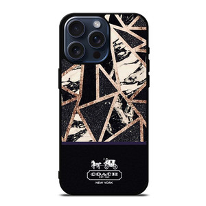COACH NEW YORK GOLD BLACK TEXTURE iPhone 15 Pro Max Case Cover