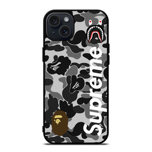 BAPE CAMO SHARK LOGO X SUPREME iPhone 15 Plus Case Cover BAPE CAMO SHARK LOGO X SUPREME iPhone 15 Plus Case Cover