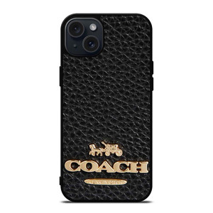COACH NEW YORK BLACK LEATHER 2 iPhone 15 Plus Case Cover COACH NEW YORK BLACK LEATHER 2 iPhone 15 Plus Case Cover