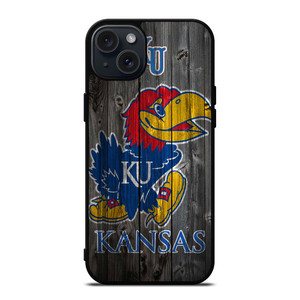 KANSAS JAYHAWKS WOODEN LOGO iPhone 15 Plus Case Cover