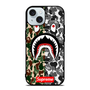BAPE SHARK SUPREME CAMO 2 iPhone 15 Case Cover