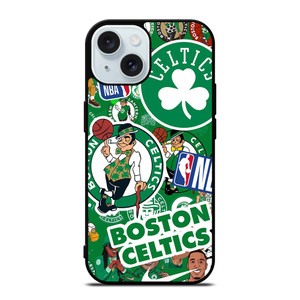 BOSTON CELTICS NBA STICKER BOMB iPhone 15 Case Cover BOSTON CELTICS NBA STICKER BOMB iPhone 15 Case Cover