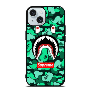 CAMO BATHING APE SUPREME GREEN iPhone 15 Case Cover