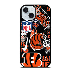 CINCINNATI BENGALS NFL STICKER BOMB iPhone 15 Case Cover