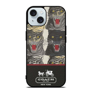 COACH NEW YORK TIGER FACE PATTERN iPhone 15 Case Cover