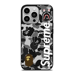 BAPE CAMO SHARK LOGO X SUPREME iPhone 14 Pro Case Cover