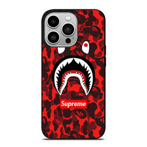 BAPE SHARK SUPREME CAMO RED iPhone 14 Pro Case Cover