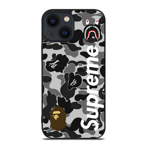 BAPE CAMO SHARK LOGO X SUPREME iPhone 14 Plus Case Cover