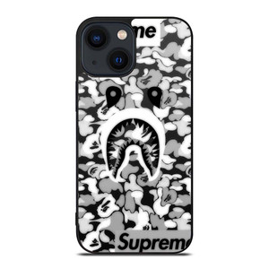 BAPE SHARK LOGO SUPREME BLACK WHITE iPhone 14 Plus Case Cover