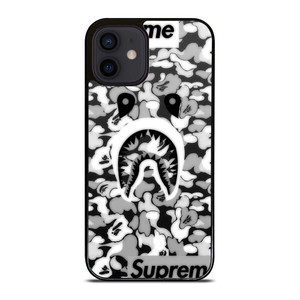 BAPE SHARK LOGO SUPREME BLACK WHITE iPhone 12 Mini Case Cover
