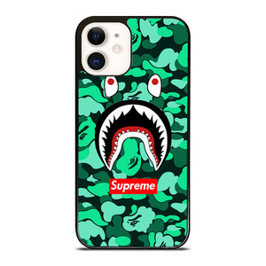 CAMO BATHING APE SUPREME GREEN iPhone 12 Case Cover