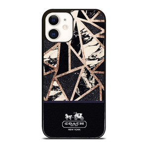COACH NEW YORK GOLD BLACK TEXTURE iPhone 12 Case Cover