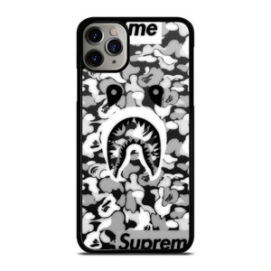 BAPE SHARK LOGO SUPREME BLACK WHITE iPhone 11 Pro Max Case Cover