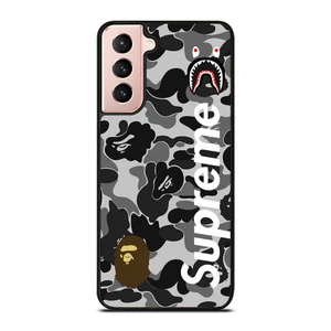 BAPE CAMO SHARK LOGO X SUPREME Samsung Galaxy S21 Case Cover
