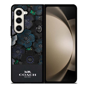 COACH NEW YORK BLACK TEA ROSE Samsung Galaxy Z Fold 5 Case Cover