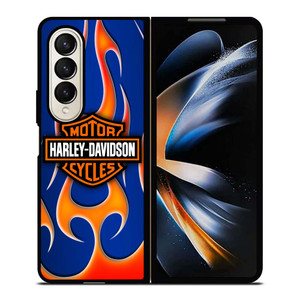 HARLEY DAVIDSON BLUE FLAME LOGO Samsung Galaxy Z Fold 4 Case Cover