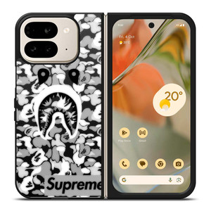 BAPE SHARK LOGO SUPREME BLACK WHITE Google Pixel 9 Pro Fold Case Cover BAPE SHARK LOGO SUPREME BLACK WHITE Google Pixel 9 Pro Fold Case Cover