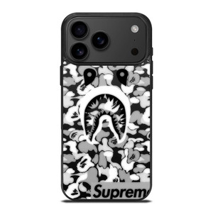 BAPE SHARK LOGO SUPREME BLACK WHITE iPhone 17 Pro Max Case Cover