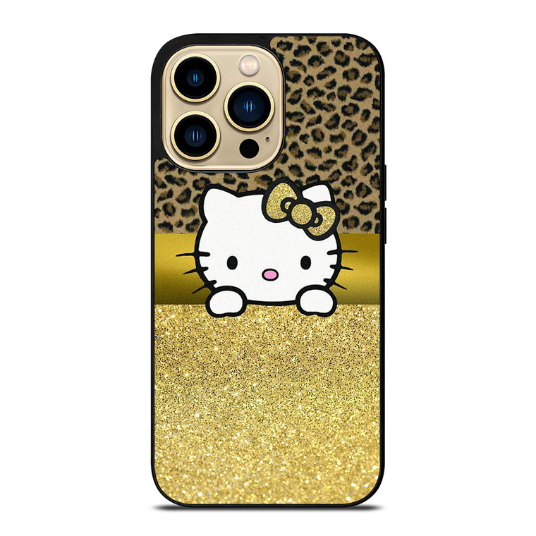 HELLO KITTY GOLD GLITTER LEOPARD iPhone 14 Pro Max Case Cover