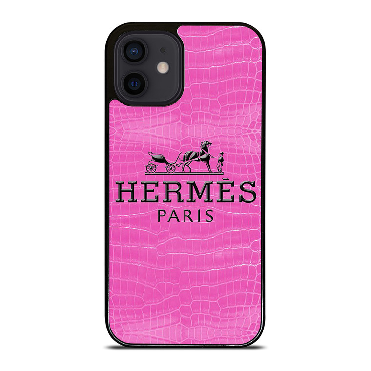 HERMES PARIS PINK LEATHER iPhone 12 Mini Case Cover
