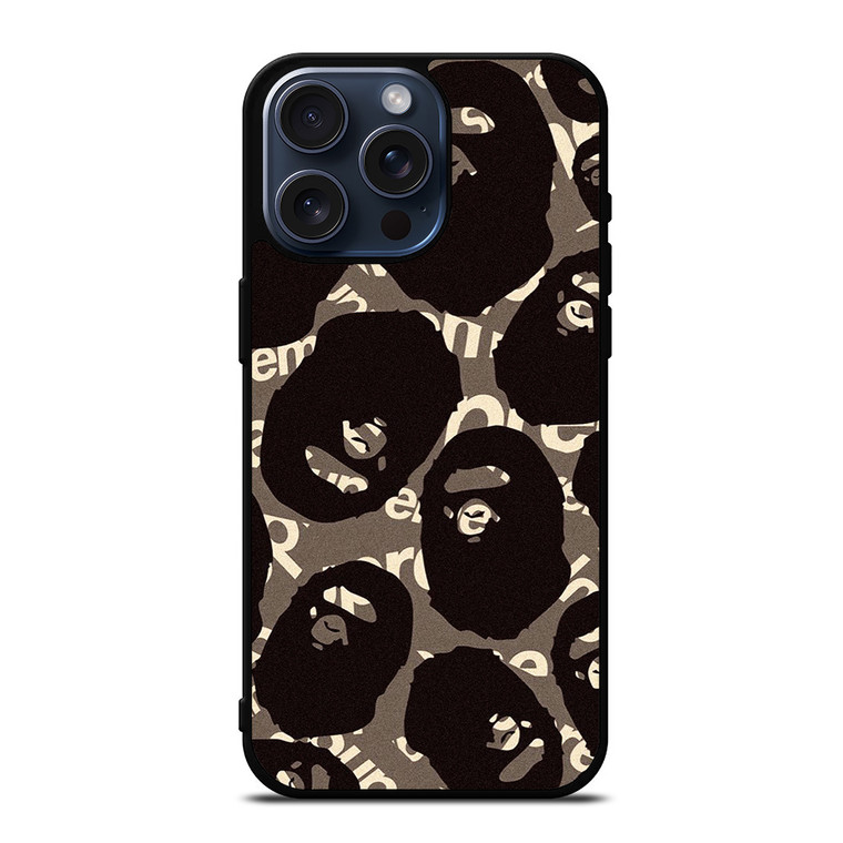 A BATHING APE SUPREME BLACK iPhone 15 Pro Max Case Cover A BATHING APE SUPREME BLACK iPhone 15 Pro Max Case Cover