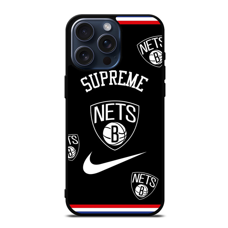 BROOKLYN NETS NBA X SUPREME NIKE iPhone 15 Pro Max Case Cover