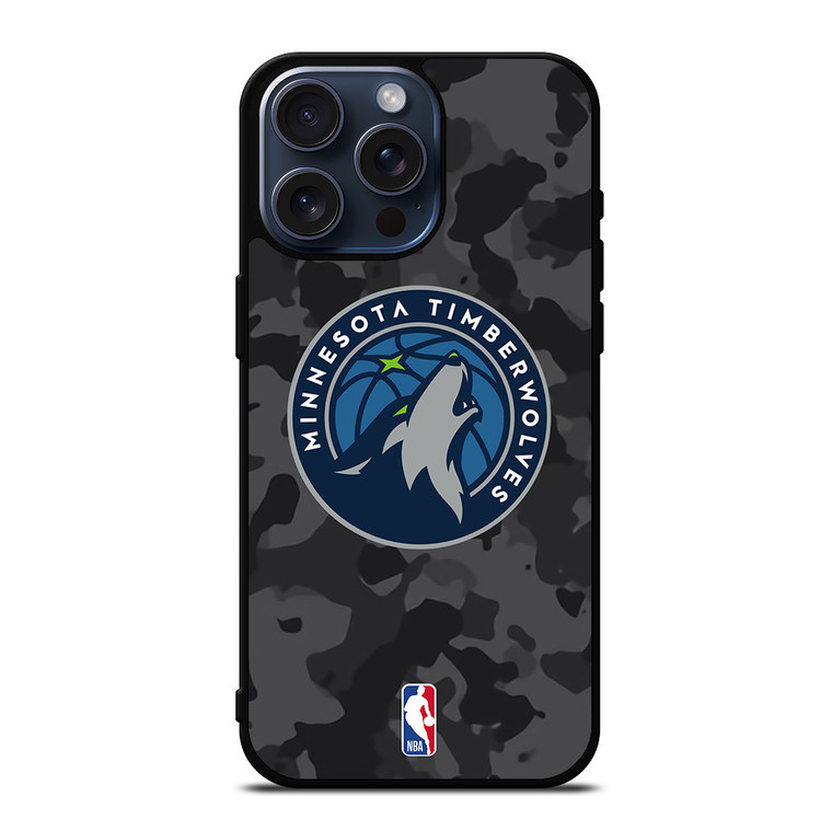 MINNESOTA TIMBERWOLVES BLACK CAMO iPhone 15 Pro Max Case Cover