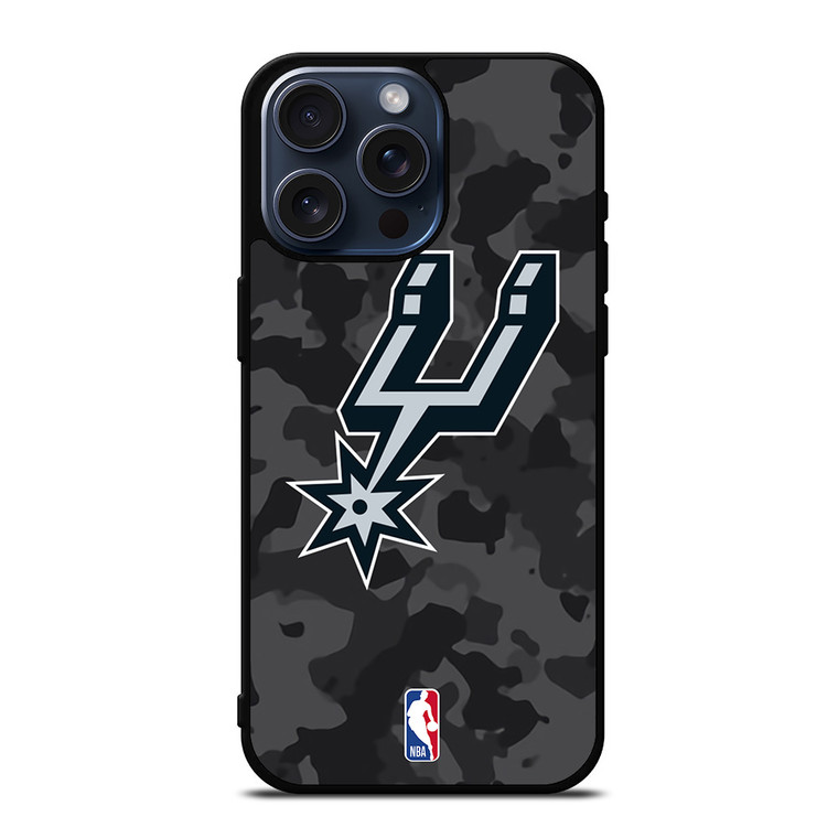 SAN ANTONIO SPURS BLACK CAMO iPhone 15 Pro Max Case Cover
