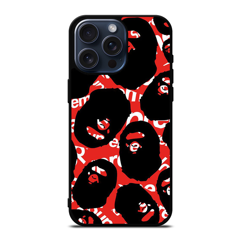 SUPREME X BAPE A BATHING APE iPhone 15 Pro Max Case Cover SUPREME X BAPE A BATHING APE iPhone 15 Pro Max Case Cover