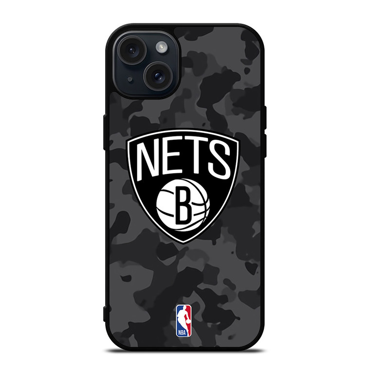 BROOKLYN NETS BLACK CAMO iPhone 15 Plus Case Cover