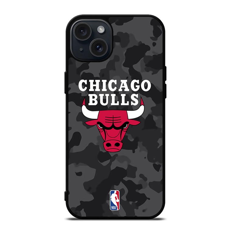 CHICAGO BULLS BLACK CAMO iPhone 15 Plus Case Cover