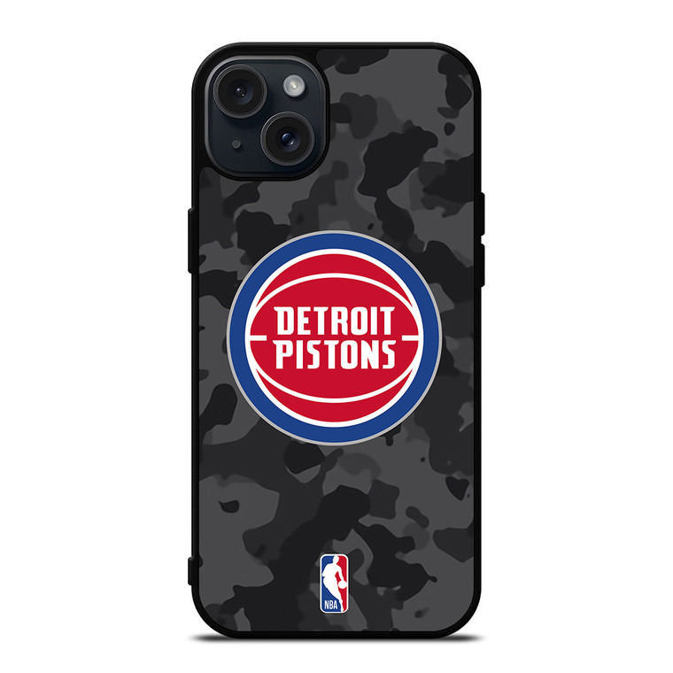DETROIT PISTONS BLACK CAMO iPhone 15 Plus Case Cover