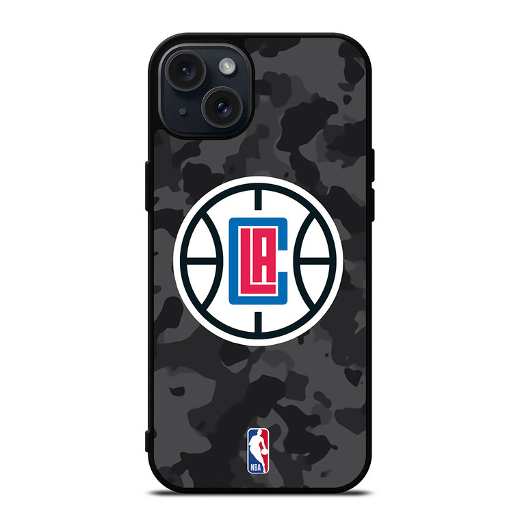 LOS ANGELES CLIPPERS BLACK CAMO iPhone 15 Plus Case Cover LOS ANGELES CLIPPERS BLACK CAMO iPhone 15 Plus Case Cover
