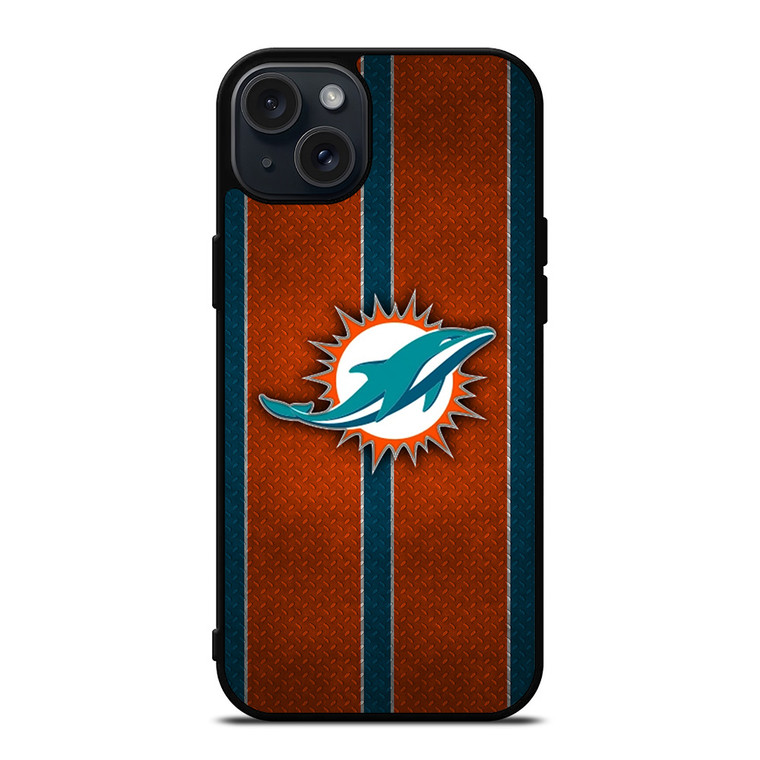 MIAMI DOPHINS NFL METAL STRIPE iPhone 15 Plus Case Cover MIAMI DOPHINS NFL METAL STRIPE iPhone 15 Plus Case Cover
