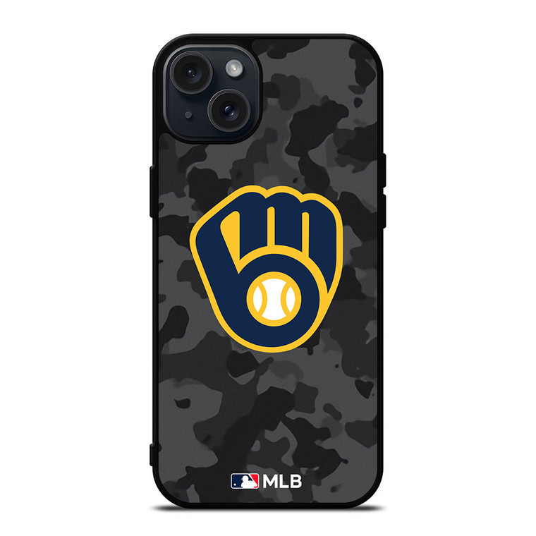 MILWAUKEE BREWERS BASEBALL BLACK CAMO iPhone 15 Plus Case Cover