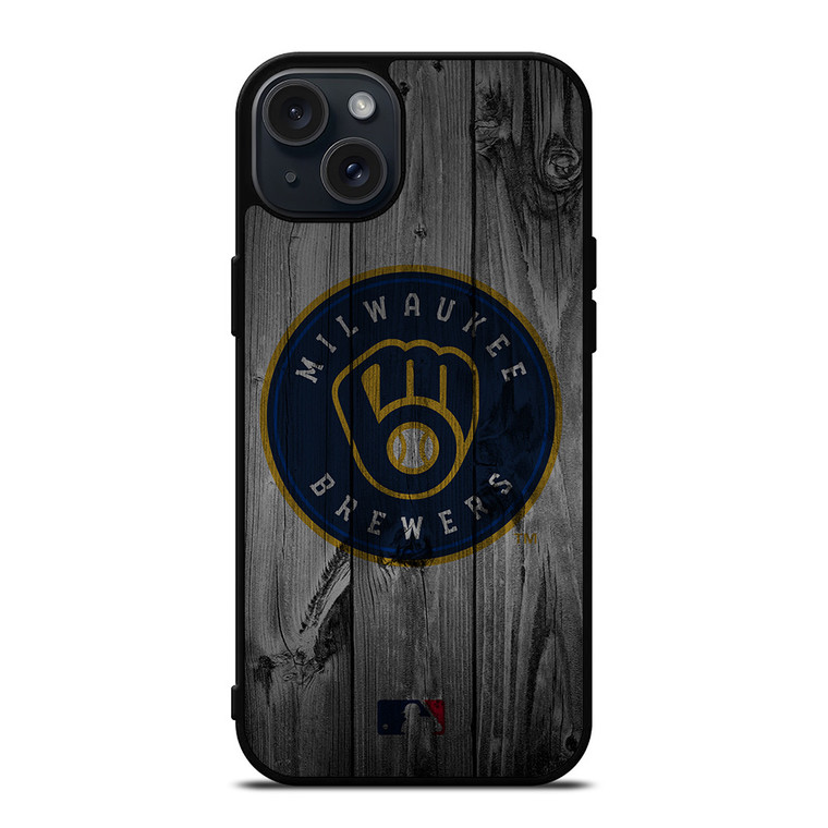 MILWAUKEE BREWERS BASEBALL MLB WOOD LOGO iPhone 15 Plus Case Cover