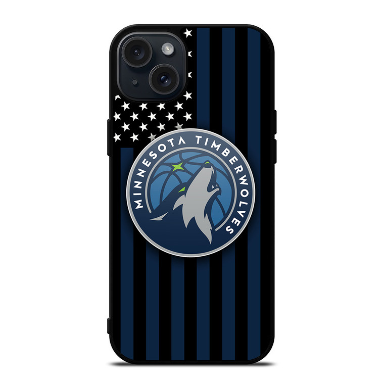 MINNESOTA TIMBERWOLVES NBA USA FLAG iPhone 15 Plus Case Cover