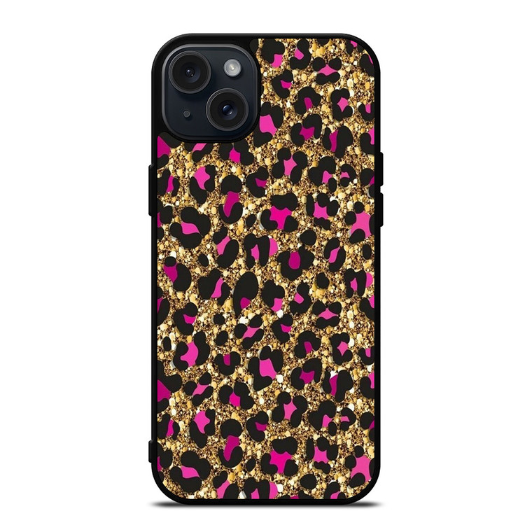 PINK LEOPARD GLITTER SKIN iPhone 15 Plus Case Cover