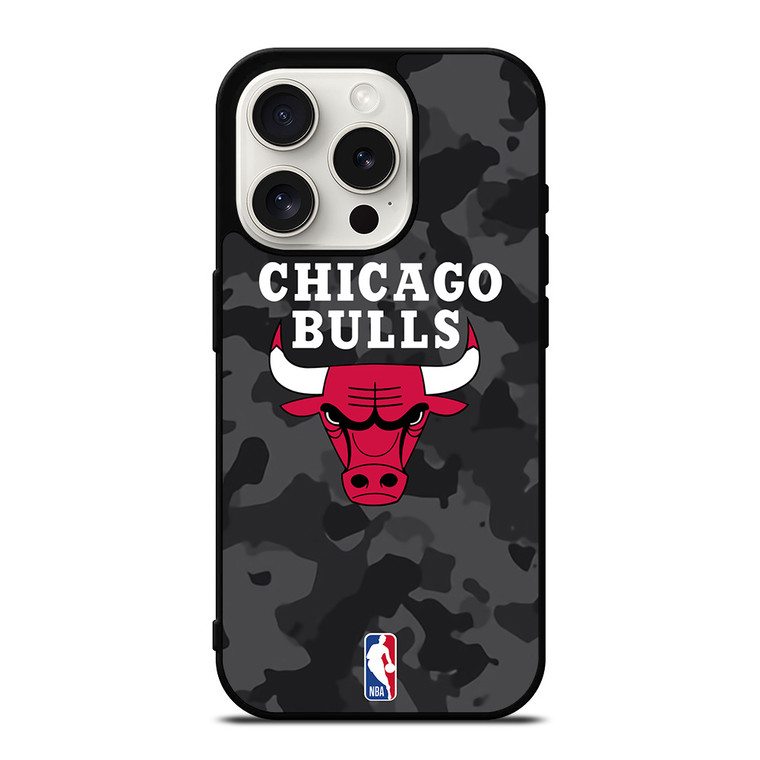 CHICAGO BULLS BLACK CAMO iPhone 15 Pro Case Cover