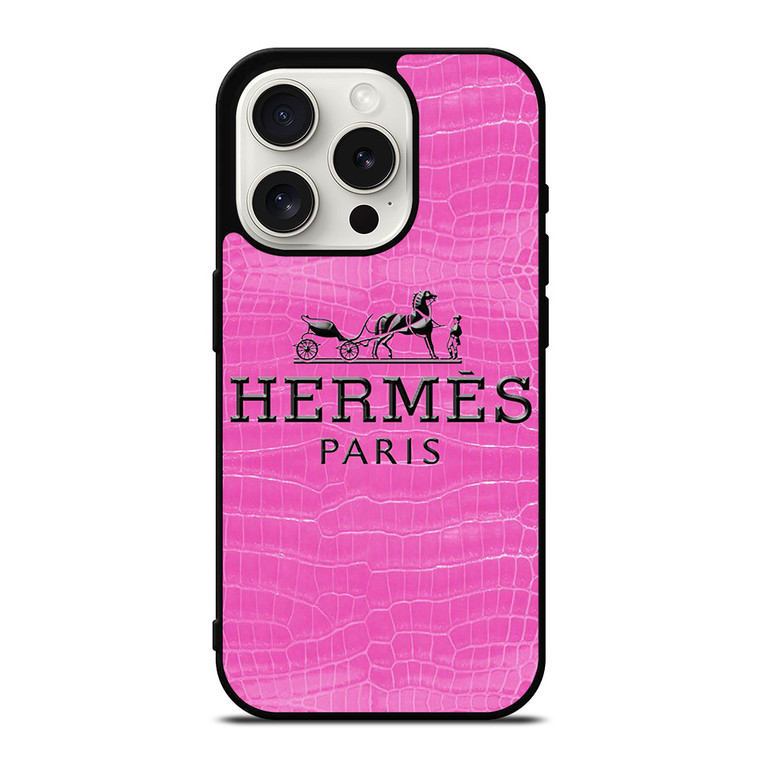 HERMES PARIS PINK LEATHER iPhone 15 Pro Case Cover