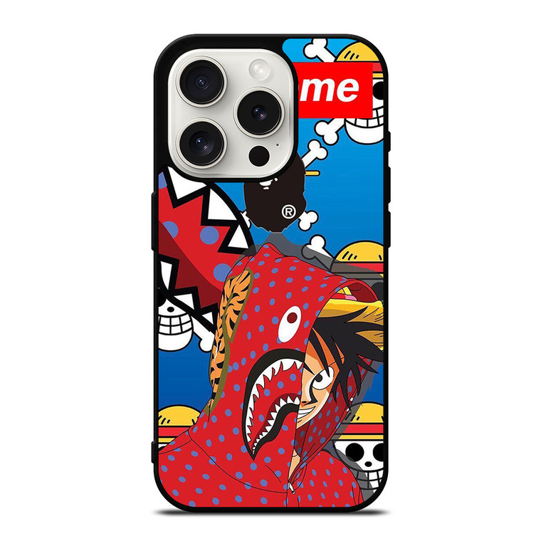 LUFFY ONE PIECE SUPREME BAPE iPhone 15 Pro Case Cover