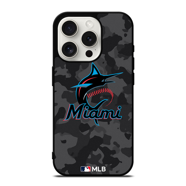 MIAMI MARLINS BASEBALL BLACK CAMO iPhone 15 Pro Case Cover