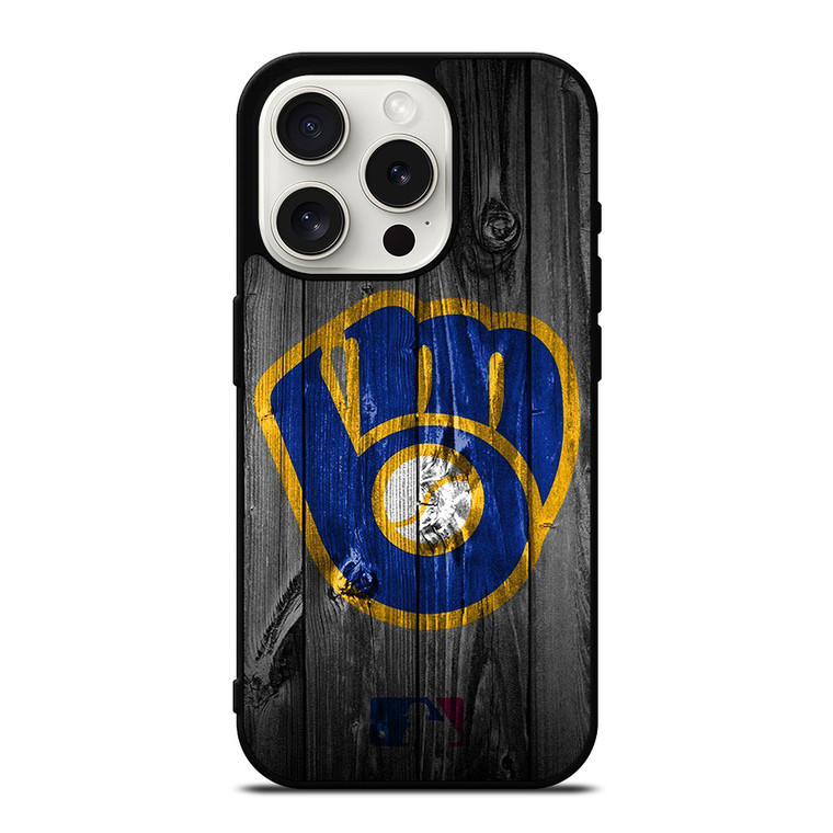 MILWAUKEE BREWERS MLB BASEBALL WOODEN LOGO iPhone 15 Pro Case Cover