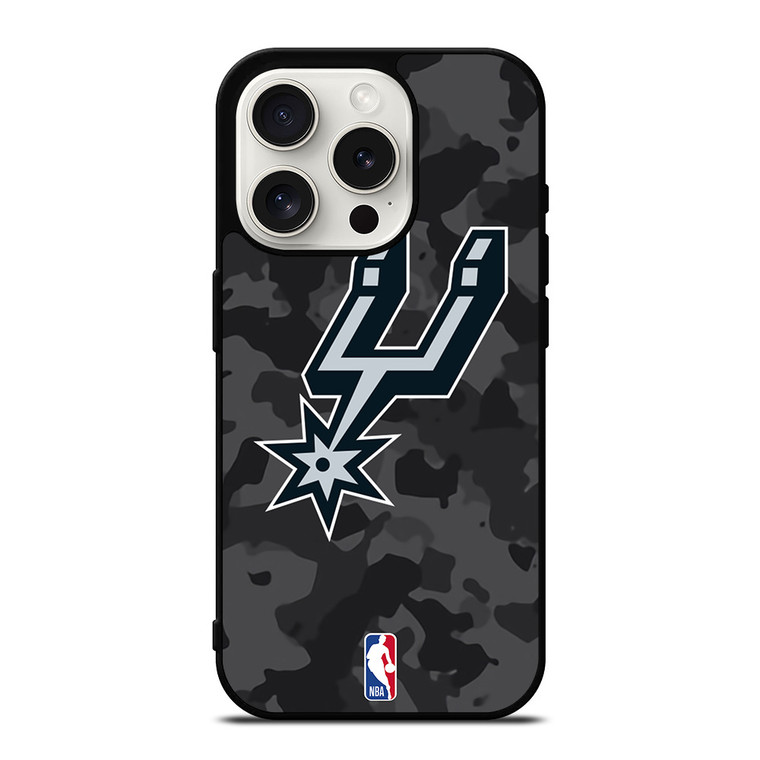 SAN ANTONIO SPURS BLACK CAMO iPhone 15 Pro Case Cover