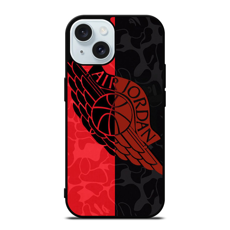 AIR JORDAN RED BLACK BAPE iPhone 15 Case Cover