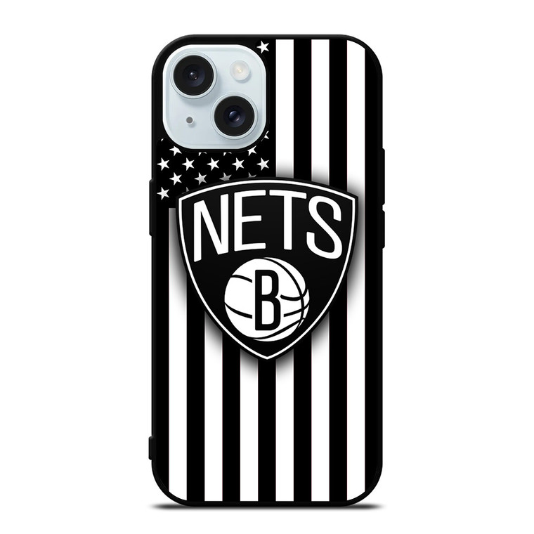 BROOKLYN NETS NBA USA FLAG iPhone 15 Case Cover